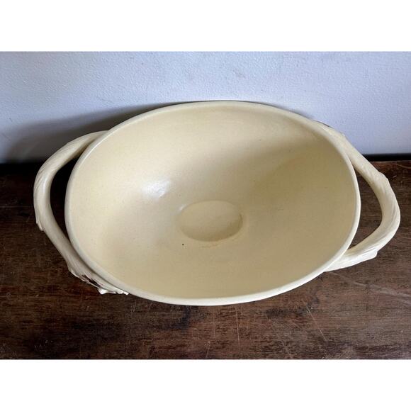 Vintage Buttercream Decorative Ceramic Bowl with Branch Handles | Cottagecore - Picture 2 of 6